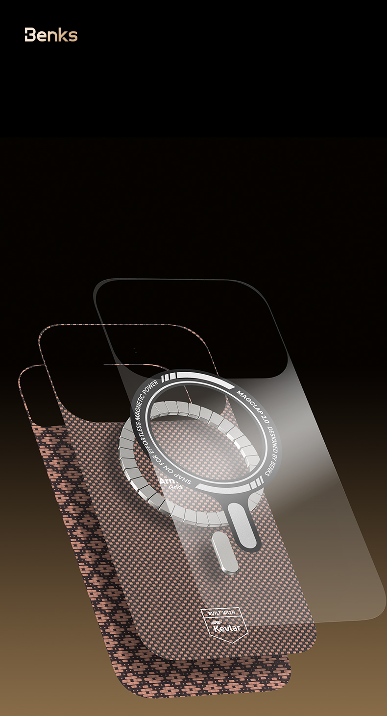 Benks Magnetic Armor Air Armor Grid Kevlar Case Metal Frame 600D (A069) for Apple iPhone 17 Pro , barva zlatá