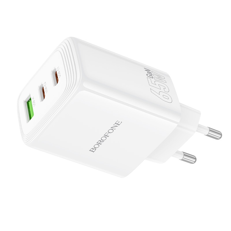 Borofone síťová nabíječka BN32 Cargador GaN - USB + 2xUSB-C - QC 3.0 PD 65W , barva bílá