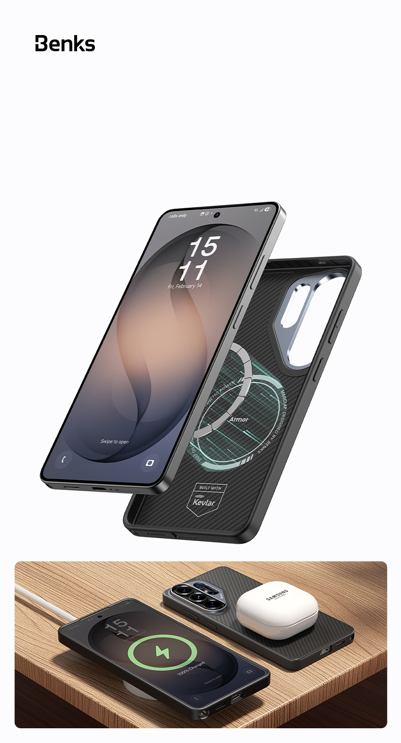 Benks Magnetic Armor Pro Kevlar Metal Frame Case 600D (G048) for Samsung Galaxy S26 , barva černá