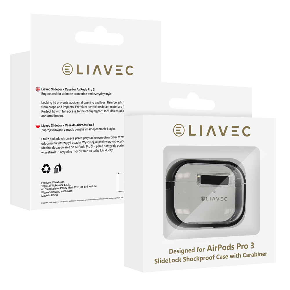 Liavec SlideLock Case for Apple AirPods Pro 3 , barva čirá-, barva černá