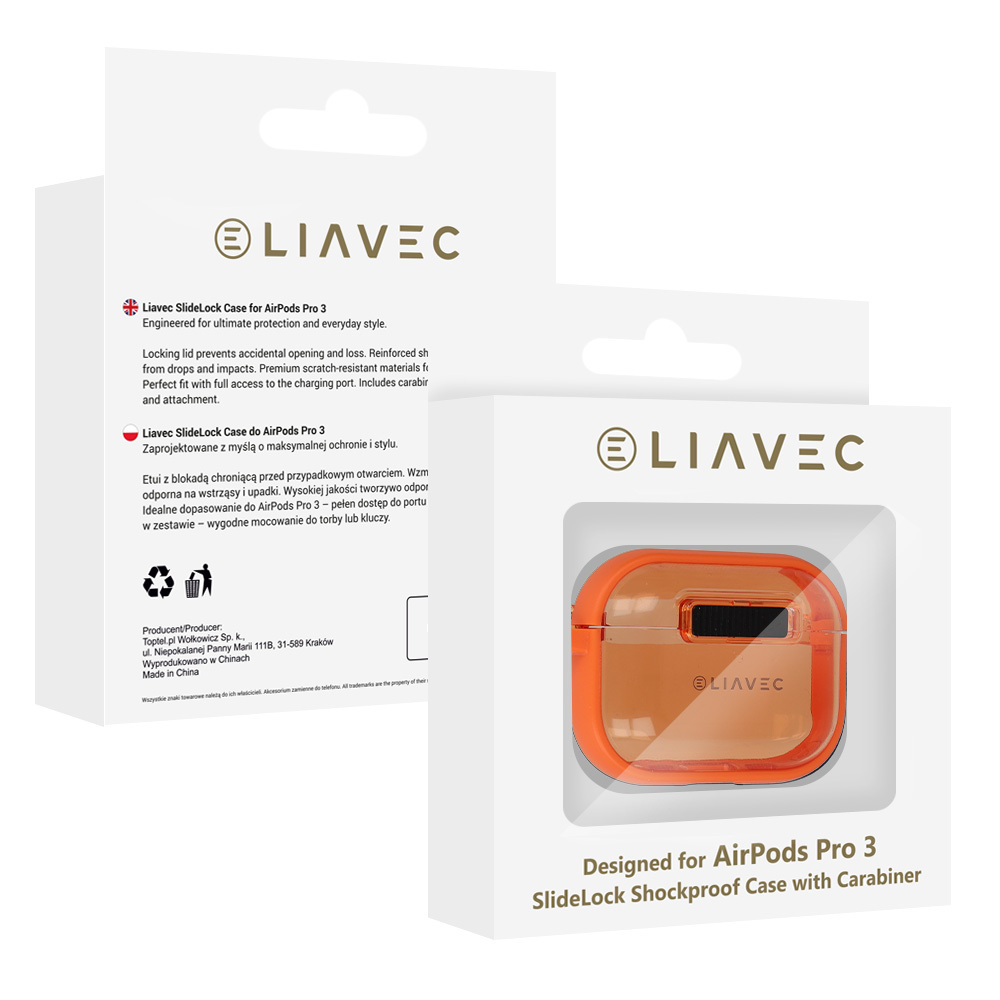Liavec SlideLock Case for Apple AirPods Pro 3 , barva čirá-orange