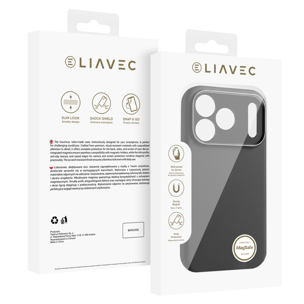 Liavec Silk Shield Case with Metal Camera Frame for Apple iPhone 17 Pro , barva černá