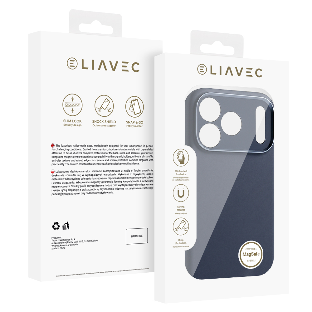 Liavec Silk Shield Case with Metal Camera Frame for Apple iPhone 17 Pro , barva modrá