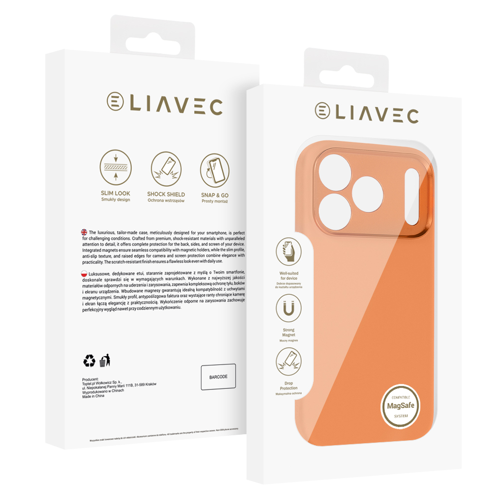 Liavec Silk Shield Case with Metal Camera Frame for Apple iPhone 17 Pro Max orange