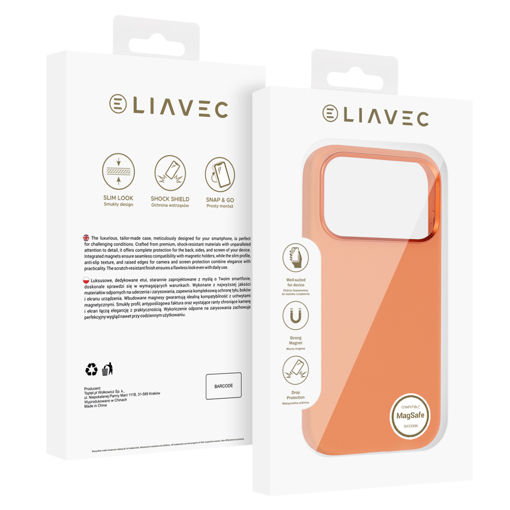 Liavec Silky Case with Metal Camera Frame for Apple iPhone 17 Pro orange