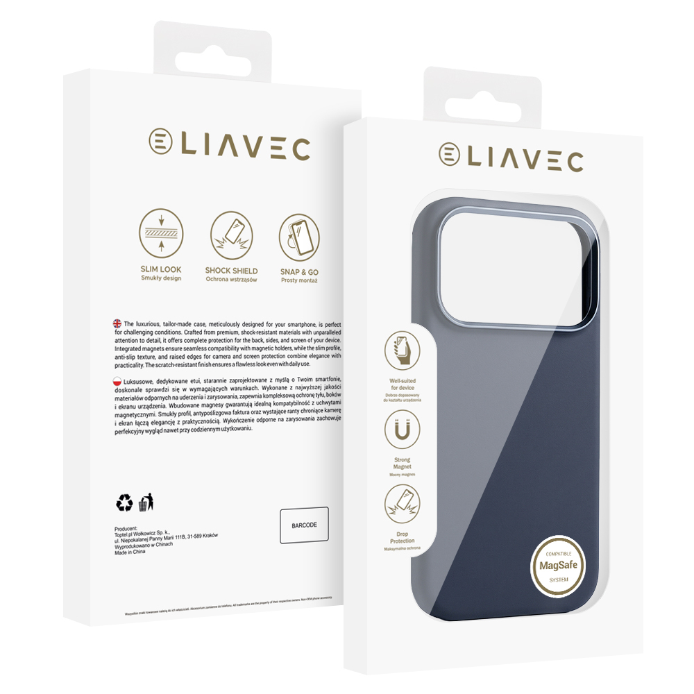 Liavec Silky Case with Metal Camera Frame for Apple iPhone 17 Pro , barva modrá