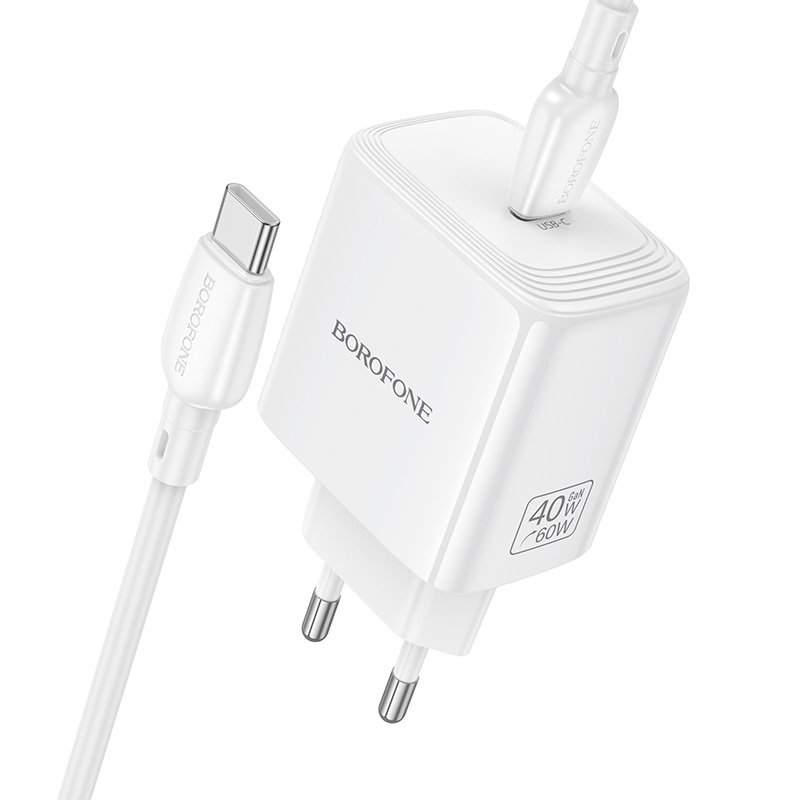 Borofone Ladowarka sieciowa BN33 Fuente GaN Typ C - QC3.0 PD 40W with cable USB-C to USB-C , barva bílá
