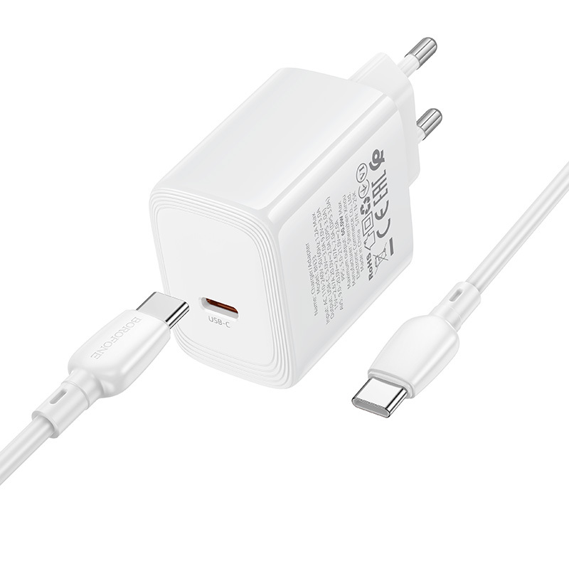 Borofone Ladowarka sieciowa BN33 Fuente GaN Typ C - QC3.0 PD 40W with cable USB-C to USB-C , barva bílá