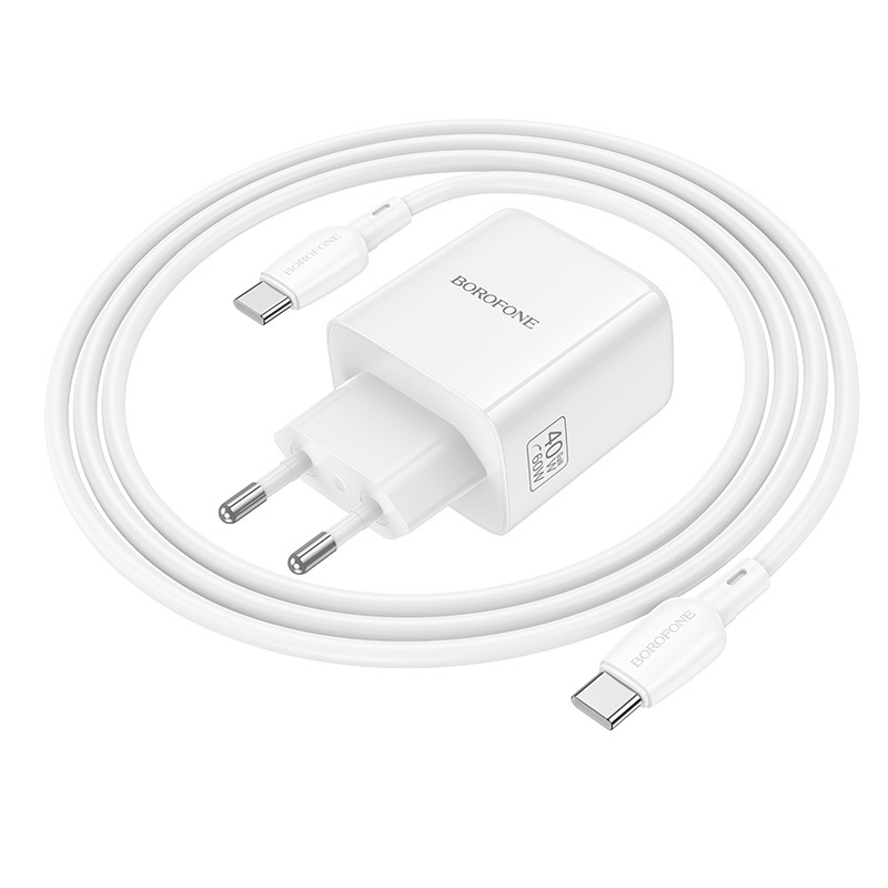 Borofone Ladowarka sieciowa BN33 Fuente GaN Typ C - QC3.0 PD 40W with cable USB-C to USB-C , barva bílá