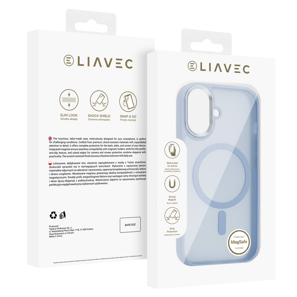 Liavec Cloudy Case with Metal Camera Frame for Apple iPhone 17 , barva modrá (Camera Control Button)