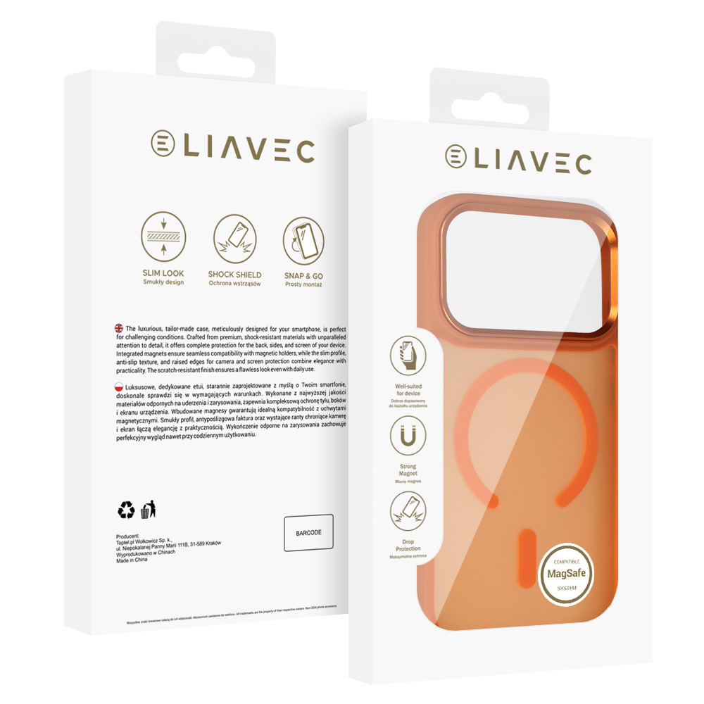Liavec Cloudy Case with Metal Camera Frame for Apple iPhone 17 Pro Max orange (Camera Control Button)