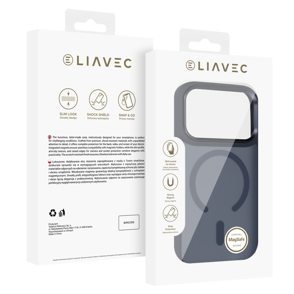 Liavec Cloudy Case with Metal Camera Frame for Apple iPhone 17 Pro Max , barva modrá (Camera Control Button)