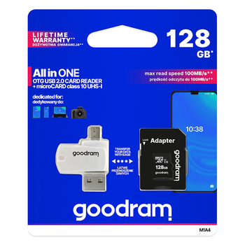 Karta pamięci micro sd GOODRAM All in one - 128GB z adapterem UHS I CLASS 10 100MB/s + czytnik