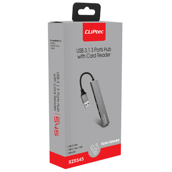Cliptec Adapter HUB - USB na USB 3.1 + 2xUSB 2.0 + microSD - Slim Combo RZR545 szary