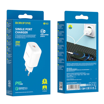Borofone Ładowarka sieciowa BN3 Premium - Typ C - QC 3.0 PD 2.0 20W biała