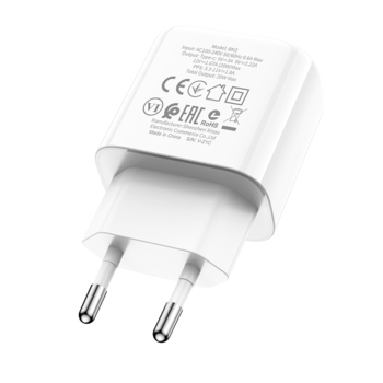 Borofone Ładowarka sieciowa BN3 Premium - Typ C - QC 3.0 PD 2.0 20W biała