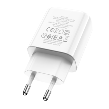 Borofone Ładowarka sieciowa BN4 Potential - USB + Typ C - QC 3.0 PD 2.0 20W biała