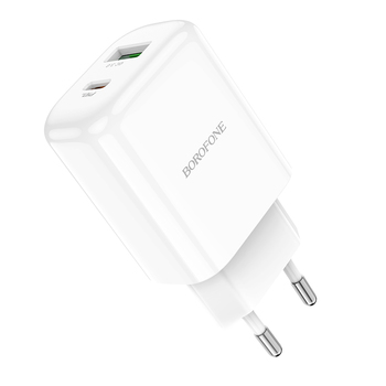 Borofone Ładowarka sieciowa BN4 Potential - USB + Typ C - QC 3.0 PD 2.0 20W biała