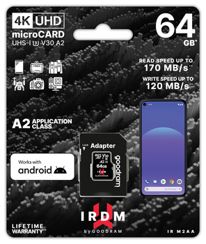 Karta pamięci micro sd GOODRAM IRDM -  64GB z adapterem UHS I U3 V30 A2 170MB/s