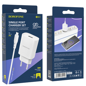 Borofone Wall charger BN1 Innovative - USB - 2,1A with USB to MicroUSB white