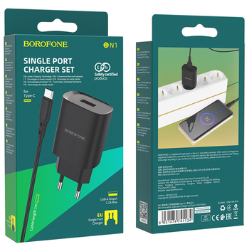 Borofone Wall charger BN1 Innovative - USB - 2,1A with USB to Type C black