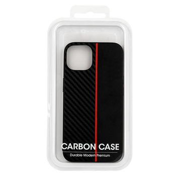 Tel Protect CARBON Case for Iphone 12 Pro Max Black with red stripe