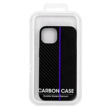 Tel Protect CARBON Case for Iphone 13 Pro Max Black with blue stripe