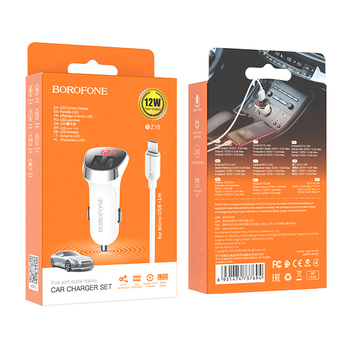 Borofone Car charger BZ15 Auspicious - 2xUSB - 2,4A with USB to MicroUSB cable white