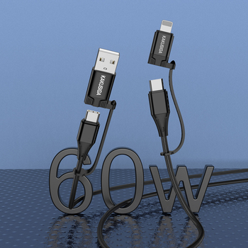 KAKU Kabel KSC-654 Tuojie 4 w 1 - USB + Typ C na Typ C + Lightning - 1,2 metra czarny