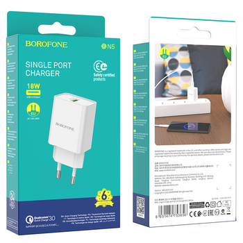 Borofone Wall charger BN5 Jingrui - USB - QC 3.0 18W white