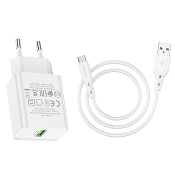Borofone Wall charger BN5 Sunlight - USB - QC 3.0 18W with USB to Type C cable white