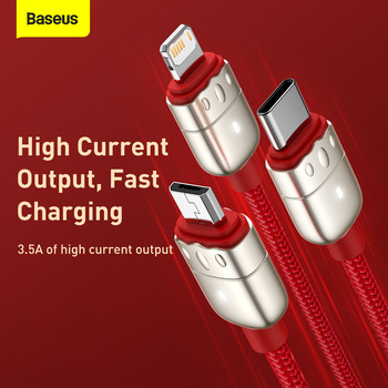Baseus Cable Year of the Tiger 3 in 1 - USB to Type C, Lightning, Micro USB - 3,5A 1,2 metres (CASX010009) red