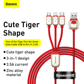 Baseus Cable Year of the Tiger 3 in 1 - USB to Type C, Lightning, Micro USB - 3,5A 1,2 metres (CASX010009) red
