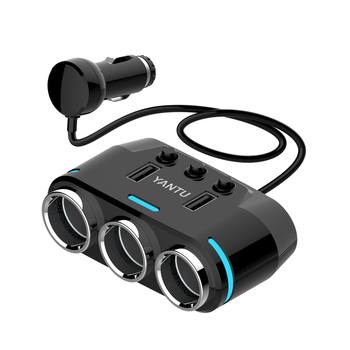 Rozdzielacz gniazda zapalniczki B39 Typ C - 3 gniazda + 2xUSB - 2,1A 100W z wyświetlaczem i kablem