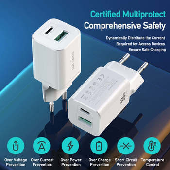 Ładowarka sieciowa Dux Ducis C80 Super Si - USB + Typ C - PD 30W QC 3.0 18W 3A biała