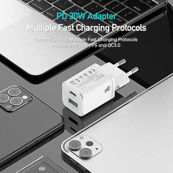 Ładowarka sieciowa Dux Ducis C80 Super Si - USB + Typ C - PD 30W QC 3.0 18W 3A biała