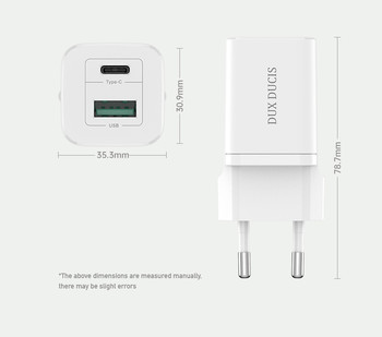 Ładowarka sieciowa Dux Ducis C80 Super Si - USB + Typ C - PD 30W QC 3.0 18W 3A biała