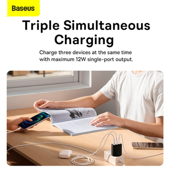Baseus Ładowarka sieciowa Compact - 3xUSB - 17W (CCXJ020101) czarna