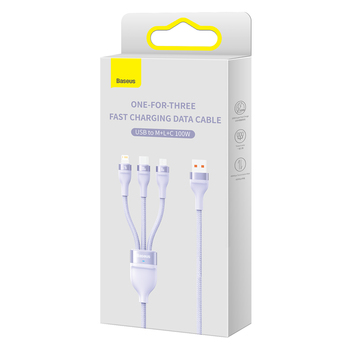 Baseus Kabel Flash Series II 3 w 1 - USB na Typ C, Lightning, Micro USB - 100W 6A 1,2 metra (CASS030005) fioletowy
