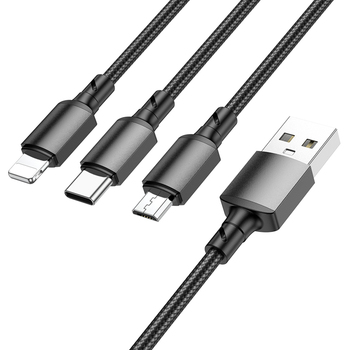 Borofone Kabel BX72 3 w 1 - USB na Typ C, Micro USB, Lightning - 2A 1 metr czarny