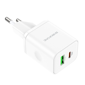 Borofone Wall charger BN7 - USB + Type C - QC 3.0 PD 20W white