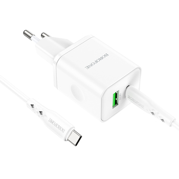 Borofone Wall charger BN7 - USB + Type C - QC 3.0 PD 20W with Type C to Type C cable white