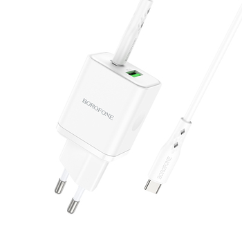 Borofone Wall charger BN7 - USB + Type C - QC 3.0 PD 20W with Type C to Type C cable white