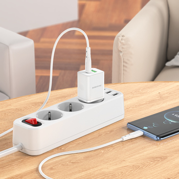 Borofone Wall charger BN7 - USB + Type C - QC 3.0 PD 20W with Type C to Type C cable white