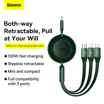 Baseus Cable Bright Mirror 2 3 in 1 - Type C to Micro USB, Lightning, Type C - 100W 1,1 metres (CAMJ010206) green