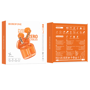 Borofone TWS Bluetooth Earphones BW23 Crystal Bean Transparent Edition Orange