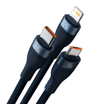 Baseus Cable Flash Series II 3 in 1 - USB to Type C, Lightning, Micro USB - 66W 6A 1,2 metres (CASS040003) blue