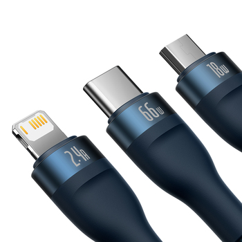 Baseus Cable Flash Series II 3 in 1 - USB to Type C, Lightning, Micro USB - 66W 6A 1,2 metres (CASS040003) blue