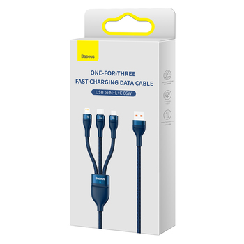 Baseus Cable Flash Series II 3 in 1 - USB to Type C, Lightning, Micro USB - 66W 6A 1,2 metres (CASS040003) blue