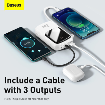 Baseus Power Bank 20000mAh Qpow Pro - USB + Type C - PD 20W with Lightning cable (PPQD060202) white